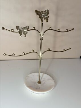 Pink Golden Butterfly Shaped Jewelry Decor Stand with Marble Tray Base